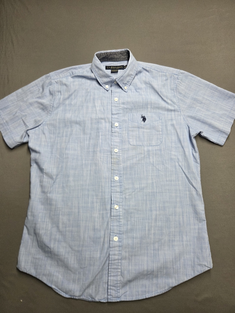 U.S. Polo Assn. Men's Blue Chambray Short Sleeve Button Down Shirt Size Medium M